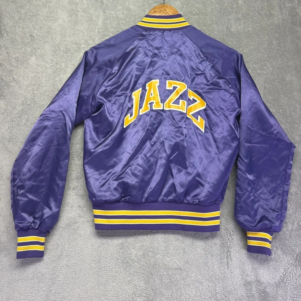 Vintage Utah Jazz NBA Chalk Line Satin Jacket Youth 14/15 Purple Made‎ In USA